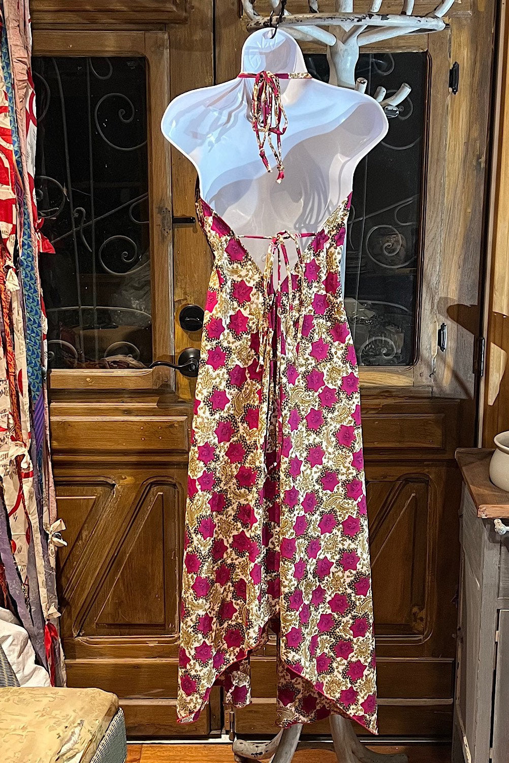 Boho Silk Dress, Bohemian Halter, Dress Ethnic Beach Dress, Festival Dress, Hippie Dress, Vintage Recycled Silk Dress, Boho Chic Gypsy Dress