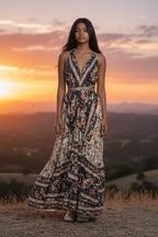 Boho Ruffle Long Dress, Hippie Dress, Open back Dress, Bohemian Festival Ethnic Dress, Boho Chic Dress, Beach Halter Ruffle Gypsy Dress