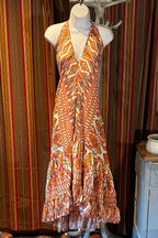 Boho Ruffle Long Dress, Hippie Dress, Open back Dress, Bohemian Festival Ethnic Dress, Boho Chic Dress, Beach Halter Ruffle Gypsy Dress