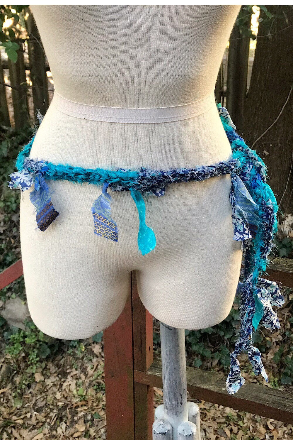Boho festival Rope Belt necklace Scarf, bohemian silk Recycled vintage silk sari Fabric ribbons, Hippie Crocheted Belt, Boho Hippie Clothing