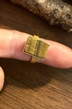 Tiger’s Eye Rough Gemstone Ring, Brass Ring, Adjustable Boho Ring, Tribal Jewelry, Gypsy Rings, Crystal Stone Ring, Statement Spiritual Ring