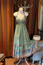 Boho Long Ruffle Dress, Hippie Dress, Open back Dress, Bohemian Festival Ethnic Dress, Boho Dress, Beach Halter Ruffle Boho Gypsy Dress