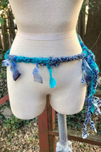 Boho festival Rope Belt necklace Scarf, bohemian silk Recycled vintage silk sari Fabric ribbons, Hippie Crocheted Belt, Boho Hippie Clothing
