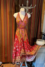 Boho Ruffle Long Dress, Hippie Dress, Open back Dress, Bohemian Festival Ethnic Dress, Boho Chic Dress, Beach Halter Ruffle Gypsy Dress