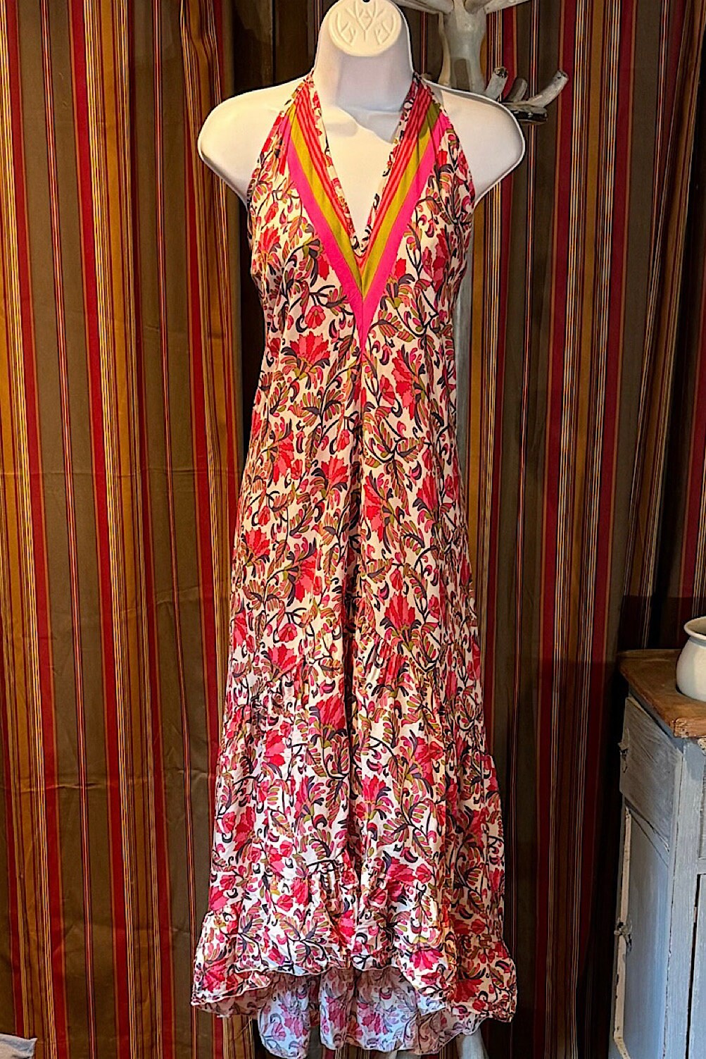 Boho Ruffle Long Dress, Hippie Dress, Open back Dress, Bohemian Festival Ethnic Dress, Boho Chic Dress, Beach Halter Ruffle Gypsy Dress