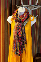 Boho Fringe Festival Long Scarf, gift for her, Yarn Ribbon Scarf,Bohemian Recycled Vintage Silk Sari Yarns Ribbons, Hippie Fringe Scarf