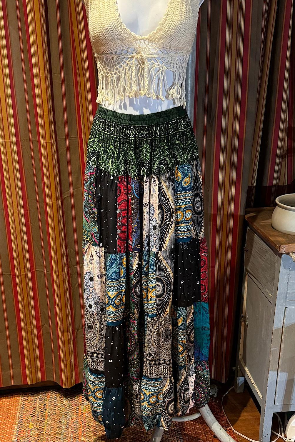 Boho long Skirt, Patchwork Long Maxi Skirt, Bohemian Boho Chic Festival Skirt, Ethnic Hippie Summer One Size Feminine Long Skirt, Boho SkIrt