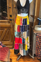 Boho long Skirt, Patchwork Long Maxi Skirt, Bohemian Boho Chic Festival Skirt, Ethnic Hippie Summer One Size Feminine Long Skirt, Boho SkIrt