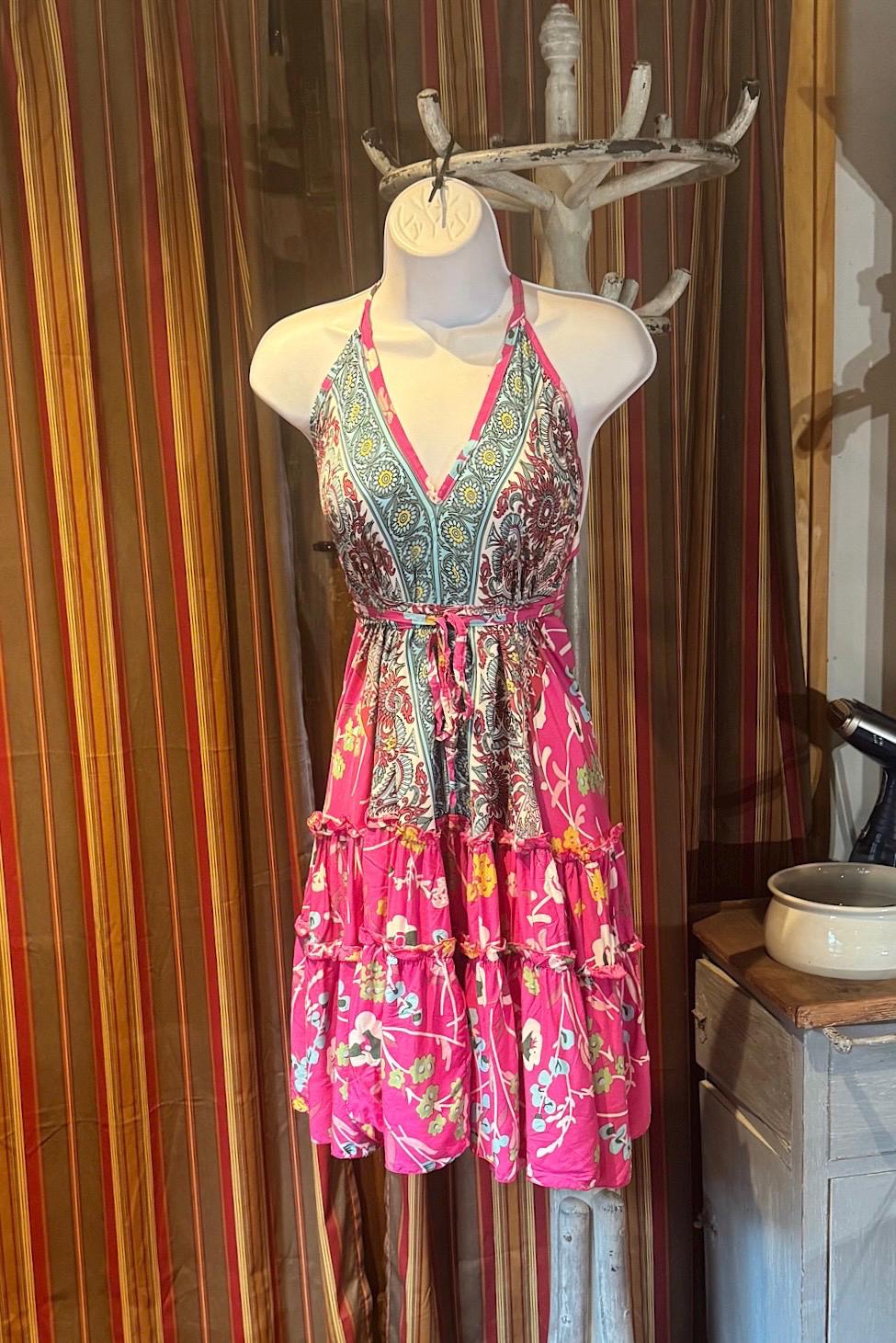 Boho Ruffle Dress, Hippie Dress, Open back Dress, Bohemian Festival Ethnic Dress, Boho Dress, Beach Halter Ruffle Dress Gypsy Boho Dress