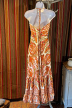 Boho Ruffle Long Dress, Hippie Dress, Open back Dress, Bohemian Festival Ethnic Dress, Boho Chic Dress, Beach Halter Ruffle Gypsy Dress