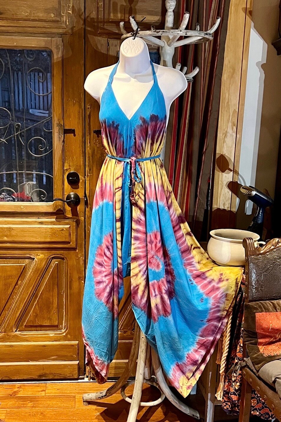 Boho Tie Dye Jumpsuit, Bohemian Clothing, Boho jumpsuit Harem Pants, Loose Yoga  Festival Pants, Wide Leg Women Festival Pants, Hippie Pants