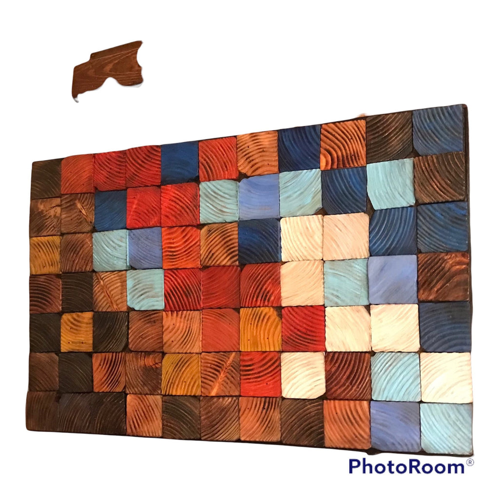 Wall Modern Large Reclaimed Wood Art Decor, Rustic Mix Media, Sculpture Geometric Abstract County Cabin 3d Mosaic Farmhouse Coastal Wall Art
