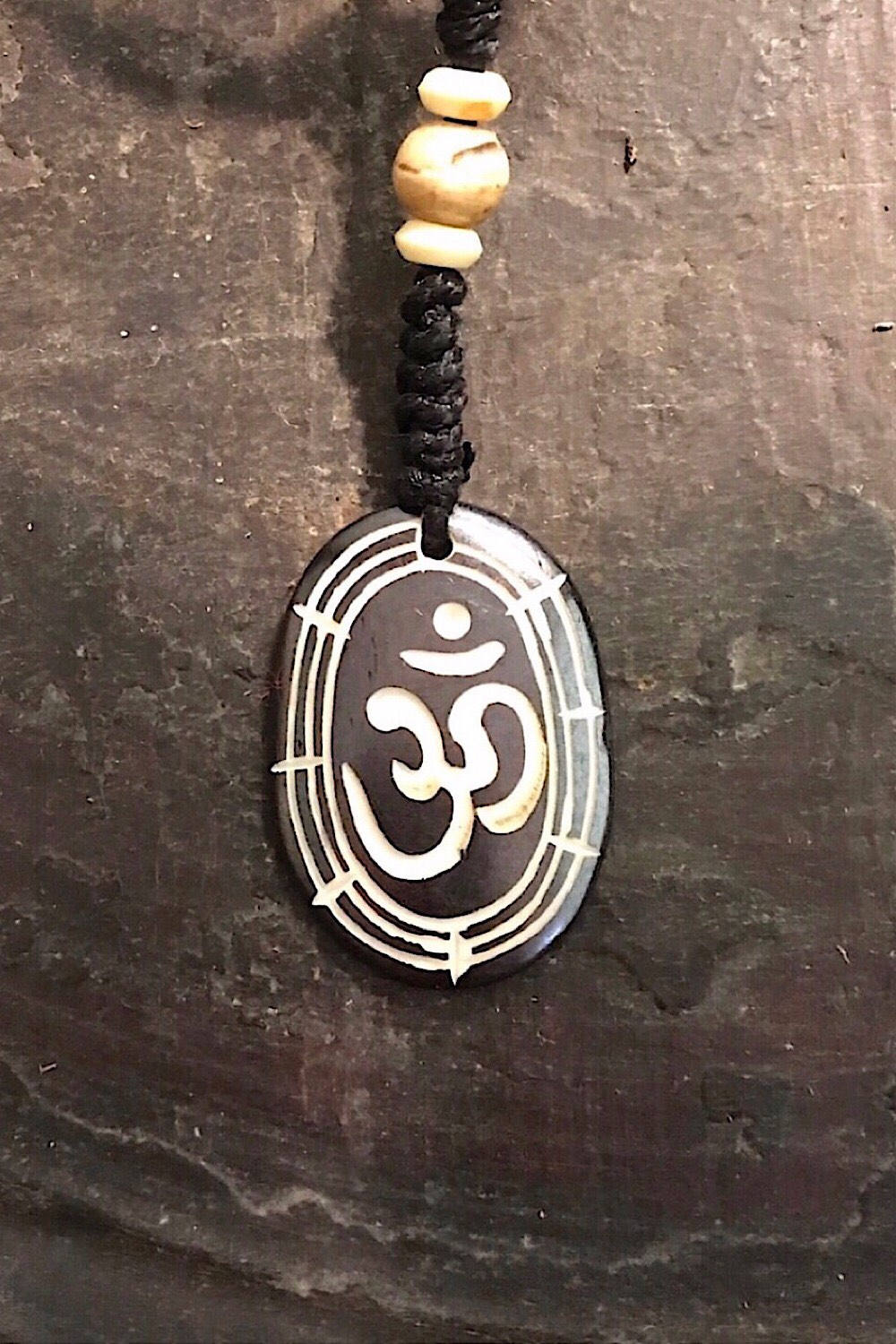 Carved Bone Pendant Necklace/ Chakra Necklace/ BoHo Bone Necklace/ Om Pendant/ Festival Jewelry/ Bone Pendant/ Spiritual Jewelry Gifts