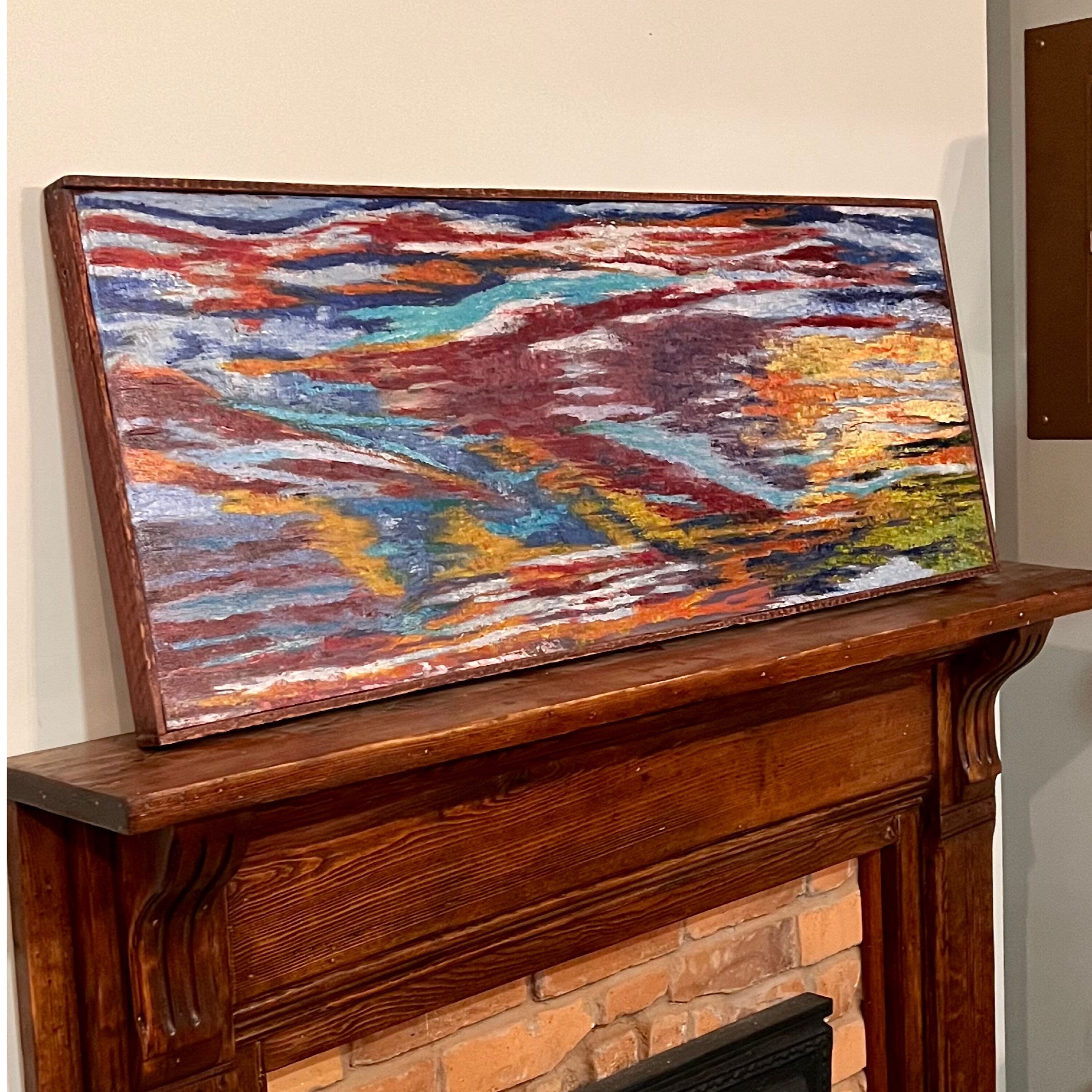 Wall Modern Large Reclaimed Wood Art, Abstract Mix Media Decor Original Oil Painting Wall Art, Farmhouse country CabIn Contemporary Decor