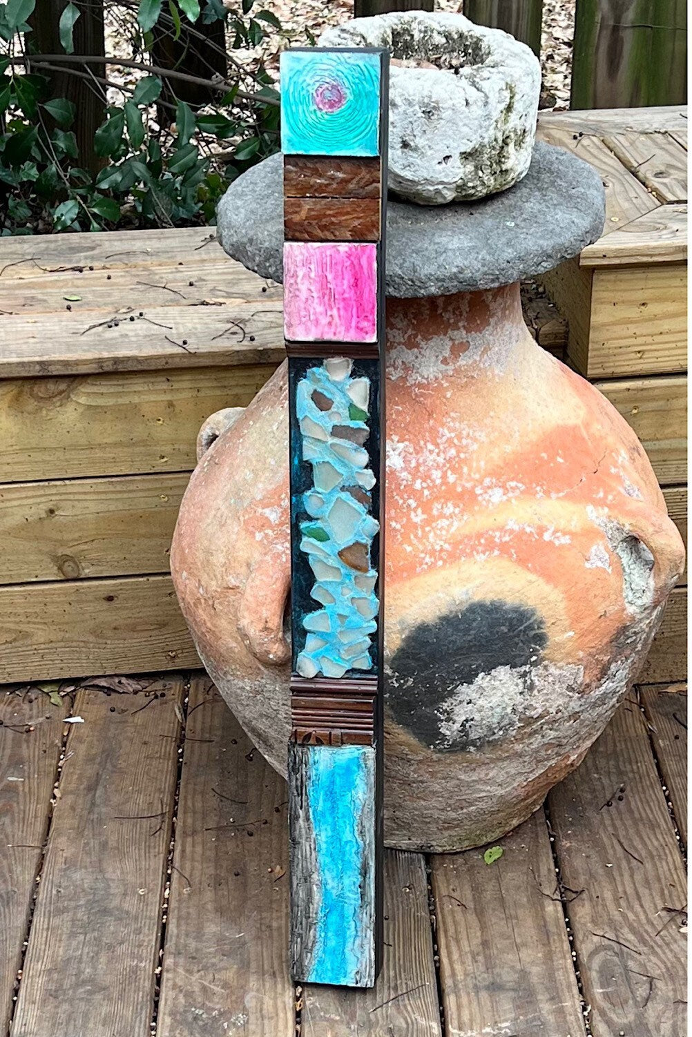 Wall totem Art, Totem Art, Reclaimed Wood Wall modern totem Rustic Mix Media, Sculpture Geometric Abstract County Cabin Farmhouse Beach Art