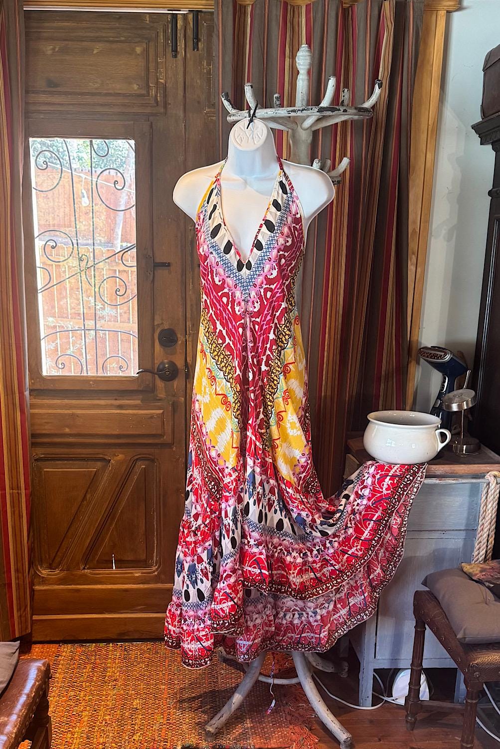 Boho Halter Maxi Dress: Ruffle Rayon Bohemian Festival Dress