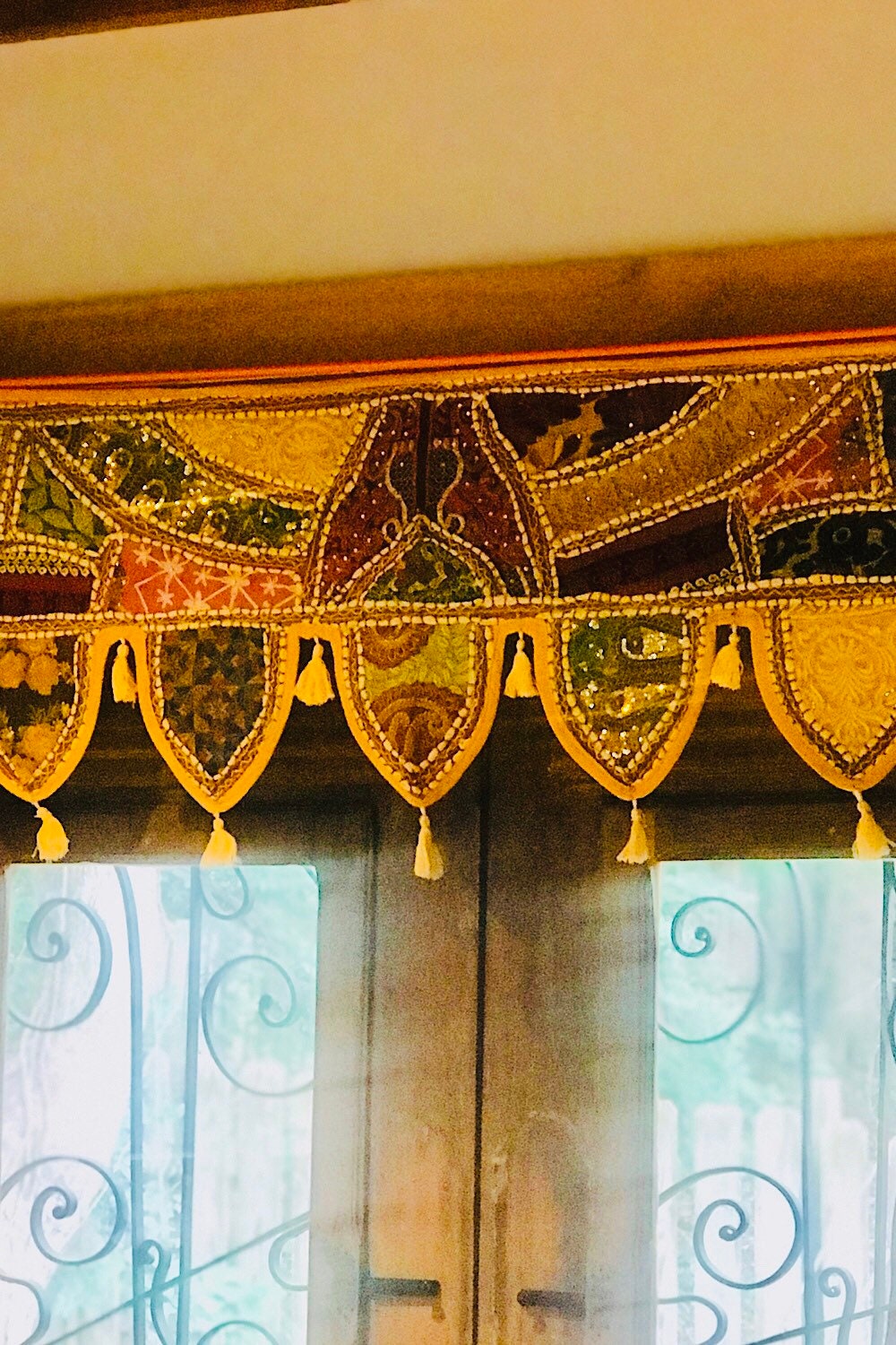 Door Toran Festival Bohemian Colorful Yellow Wall Hanging, Cotton Boho Toran Tapestry, Window Hanging, Door Hanging