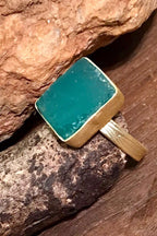 Green Onyx Rough Gemstone Ring, Brass Ring, Adjustable Boho Ring, Tribal Jewelry, Gypsy Rings, Crystal Stone Ring, Statement Spiritual Ring