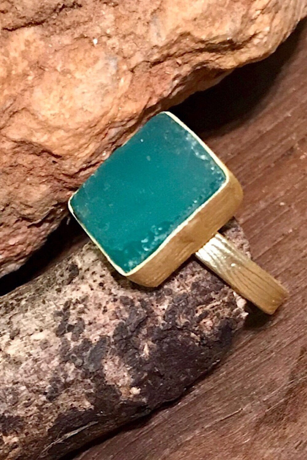 Green Onyx Rough Gemstone Ring, Brass Ring, Adjustable Boho Ring, Tribal Jewelry, Gypsy Rings, Crystal Stone Ring, Statement Spiritual Ring