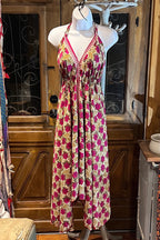 Boho Silk Dress, Bohemian Halter, Dress Ethnic Beach Dress, Festival Dress, Hippie Dress, Vintage Recycled Silk Dress, Boho Chic Gypsy Dress