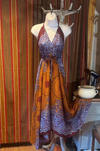 Boho Long printed Dress, Hippie Dress, Open back Dress, Bohemian Festival Ethnic Dress, Boho Dress, Beach Halter Ruffle Boho Gypsy Dress
