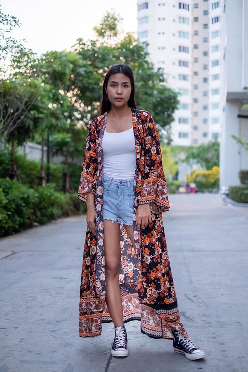 Boho Kimono Long Dress, Hippie Dress, Long Bell Sleeves Dress, Bohemian Festival Ethnic Dress, Boho Dress, Beach Gypsy Adjustable Dress