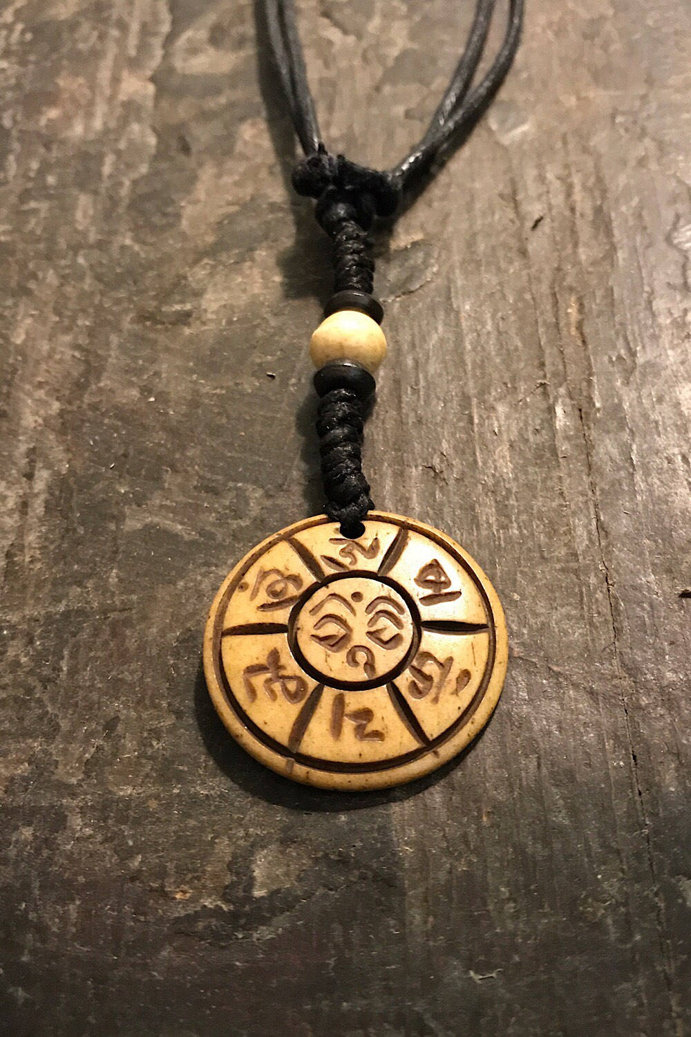 Carved Bone Pendant Necklace/ Chakra Necklace/ BoHo Bone Necklace/ Mantra Pendant/ Festival Jewelry/ Bone Pendant/ Spiritual Jewelry Gifts