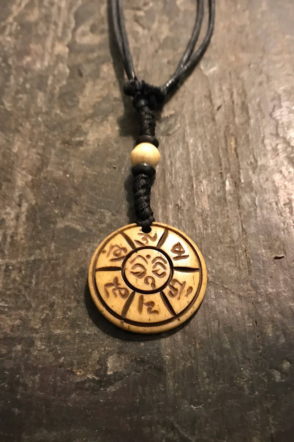 Carved Bone Pendant Necklace/ Chakra Necklace/ BoHo Bone Necklace/ Mantra Pendant/ Festival Jewelry/ Bone Pendant/ Spiritual Jewelry Gifts