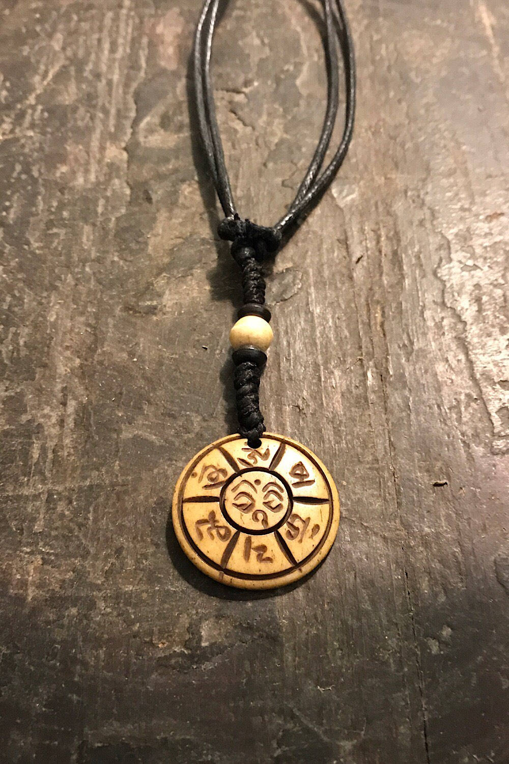 Carved Bone Pendant Necklace/ Chakra Necklace/ BoHo Bone Necklace/ Mantra Pendant/ Festival Jewelry/ Bone Pendant/ Spiritual Jewelry Gifts