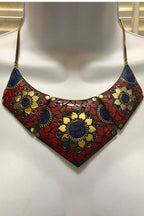 Mosaic necklace/ Egyptian Brass necklace/ Red Coral Necklace/ choker Necklace/Statement Necklace/ Mosaic Jewelry/Tribal Necklace