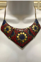 Mosaic necklace/ Egyptian Brass necklace/ Red Coral Necklace/ choker Necklace/Statement Necklace/ Mosaic Jewelry/Tribal Necklace