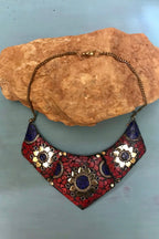 Mosaic necklace/ Egyptian Brass necklace/ Red Coral Necklace/ choker Necklace/Statement Necklace/ Mosaic Jewelry/Tribal Necklace