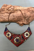Mosaic necklace/ Egyptian Brass necklace/ Red Coral Necklace/ choker Necklace/Statement Necklace/ Mosaic Jewelry/Tribal Necklace