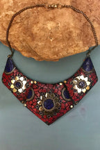 Mosaic necklace/ Egyptian Brass necklace/ Red Coral Necklace/ choker Necklace/Statement Necklace/ Mosaic Jewelry/Tribal Necklace