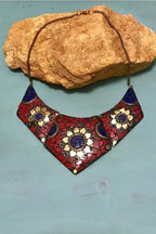 Mosaic necklace/ Egyptian Brass necklace/ Red Coral Necklace/ choker Necklace/Statement Necklace/ Mosaic Jewelry/Tribal Necklace