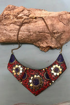 Mosaic necklace/ Egyptian Brass necklace/ Red Coral Necklace/ choker Necklace/Statement Necklace/ Mosaic Jewelry/Tribal Necklace