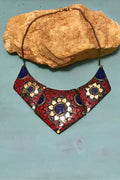 Mosaic necklace/ Egyptian Brass necklace/ Red Coral Necklace/ choker Necklace/Statement Necklace/ Mosaic Jewelry/Tribal Necklace