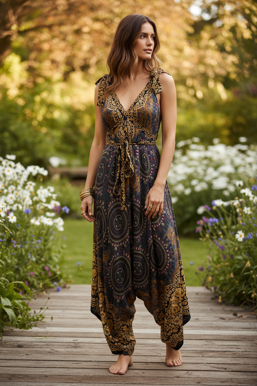 Boho Jumpsuit, Bohemian Clothing, Boho jumpsuit Harem Pants, Loose Yoga  Festival Pants, Wide Leg Women Festival Pants, Hippie Summer Romper