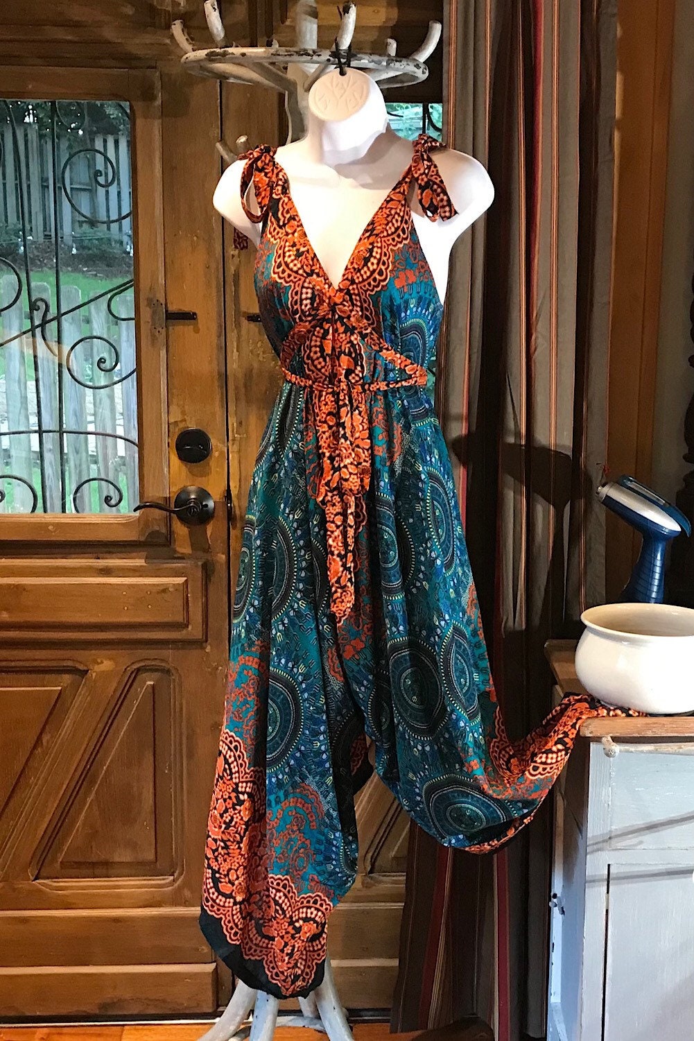 Boho Jumpsuit, Bohemian Clothing, Boho jumpsuit Harem Pants, Loose Yoga Festival Pants, Wide Leg Women Festival Pants, Hippie Summer Romper