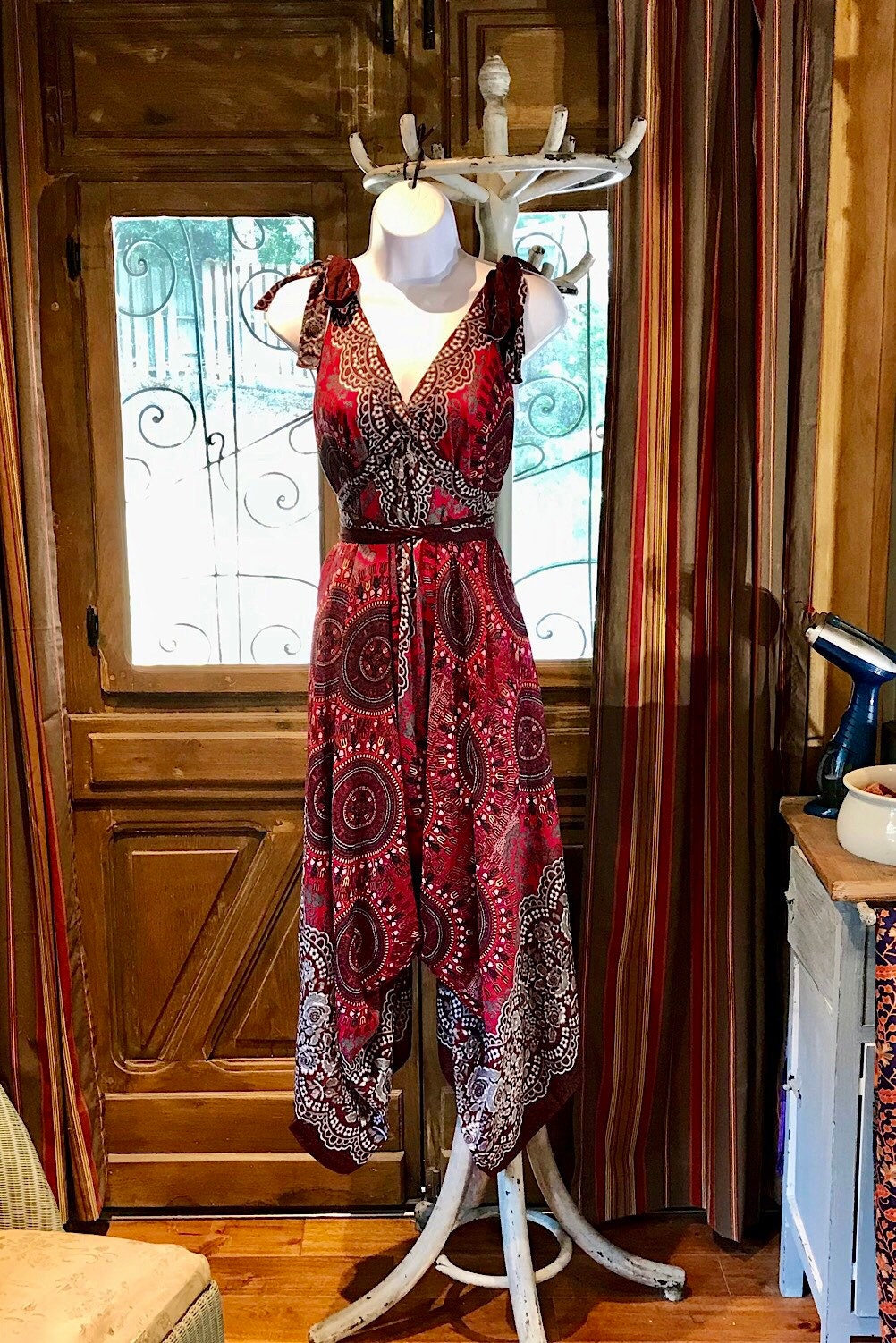 Maroon Rayon Boho Jumpsuit: Loose Fit Festival Romper