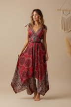 Maroon Rayon Boho Jumpsuit: Loose Fit Festival Romper