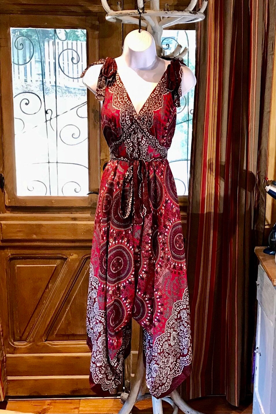 Maroon Rayon Boho Jumpsuit: Loose Fit Festival Romper