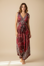 Maroon Rayon Boho Jumpsuit: Loose Fit Festival Romper