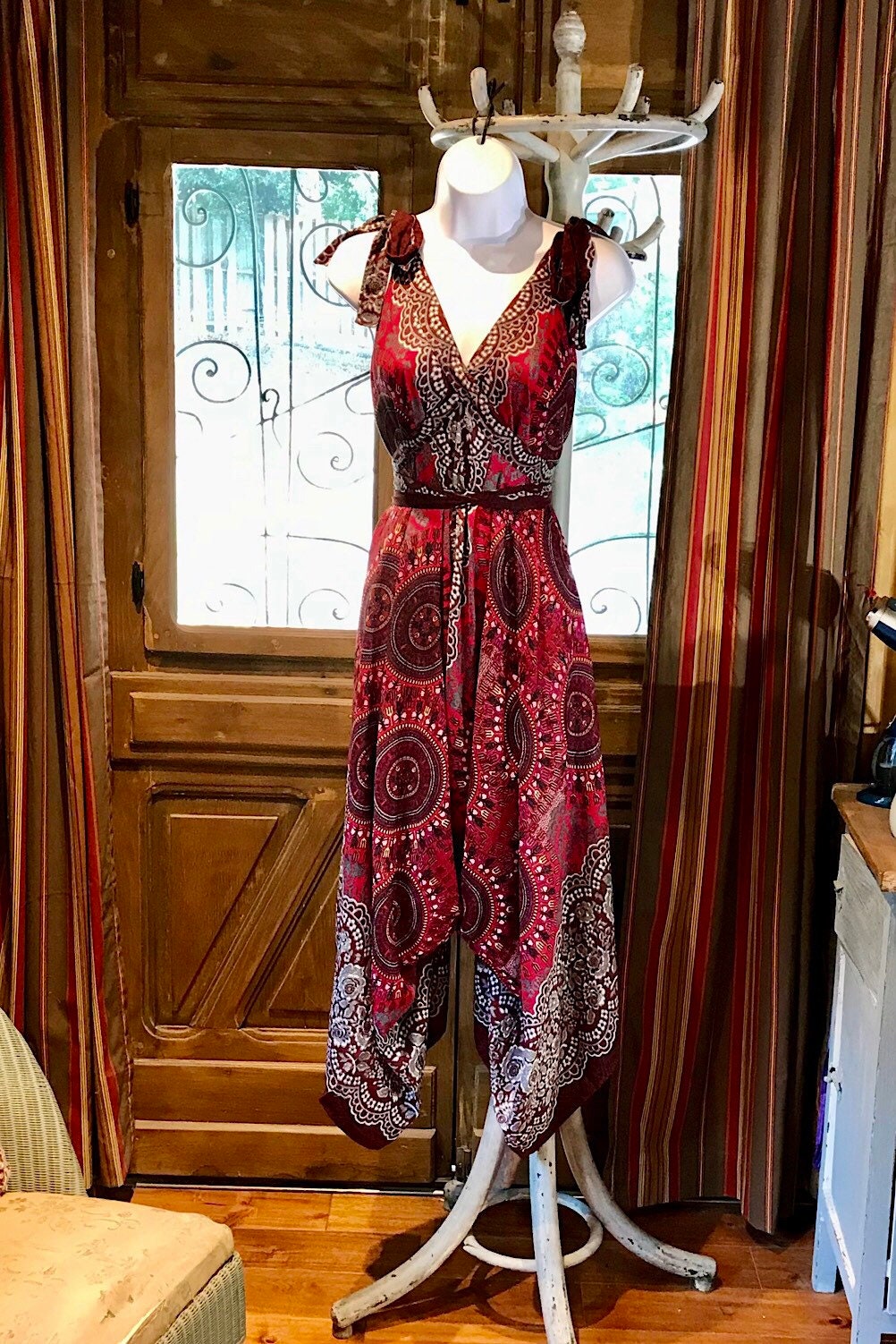 Maroon Rayon Boho Jumpsuit: Loose Fit Festival Romper
