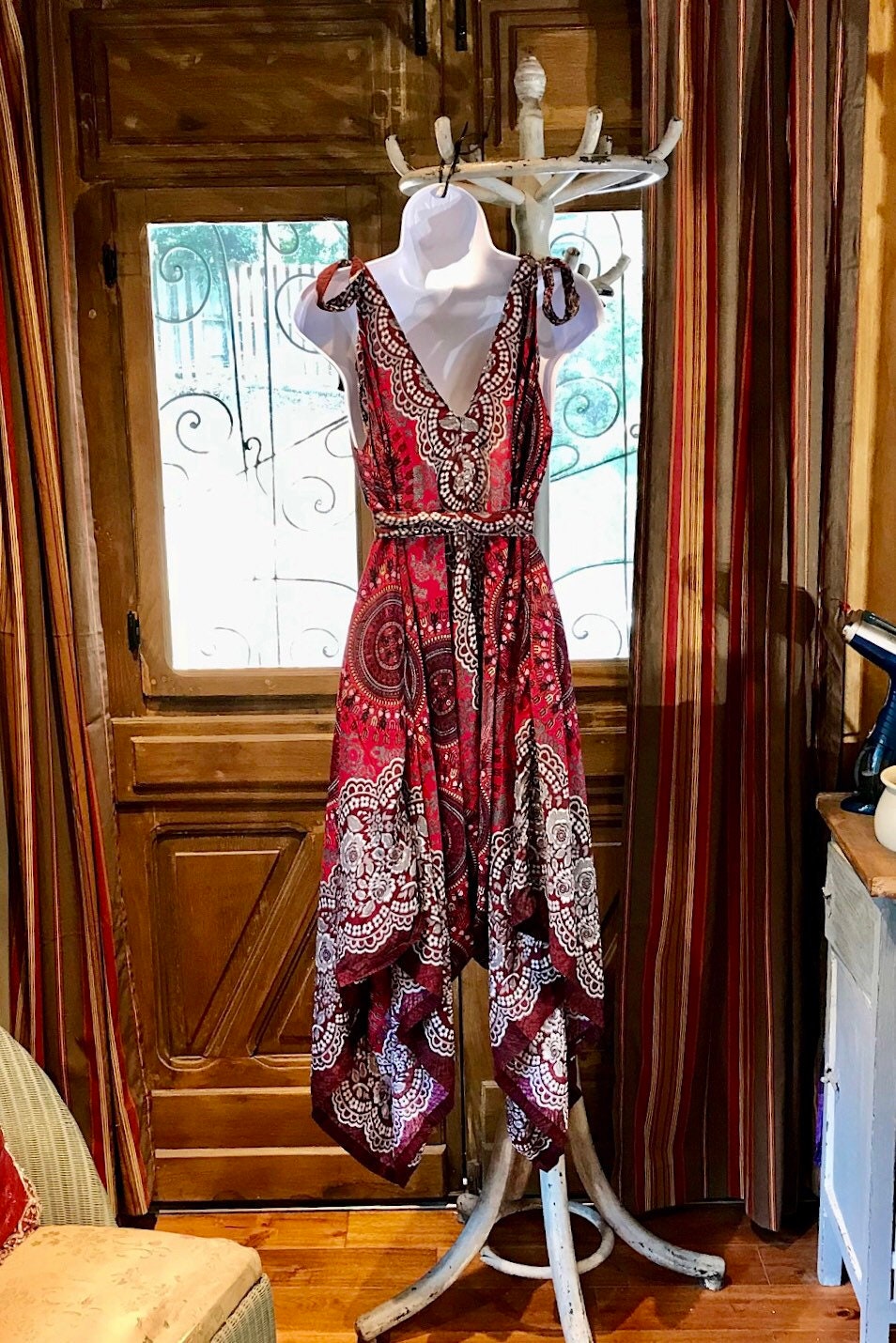 Maroon Rayon Boho Jumpsuit: Loose Fit Festival Romper