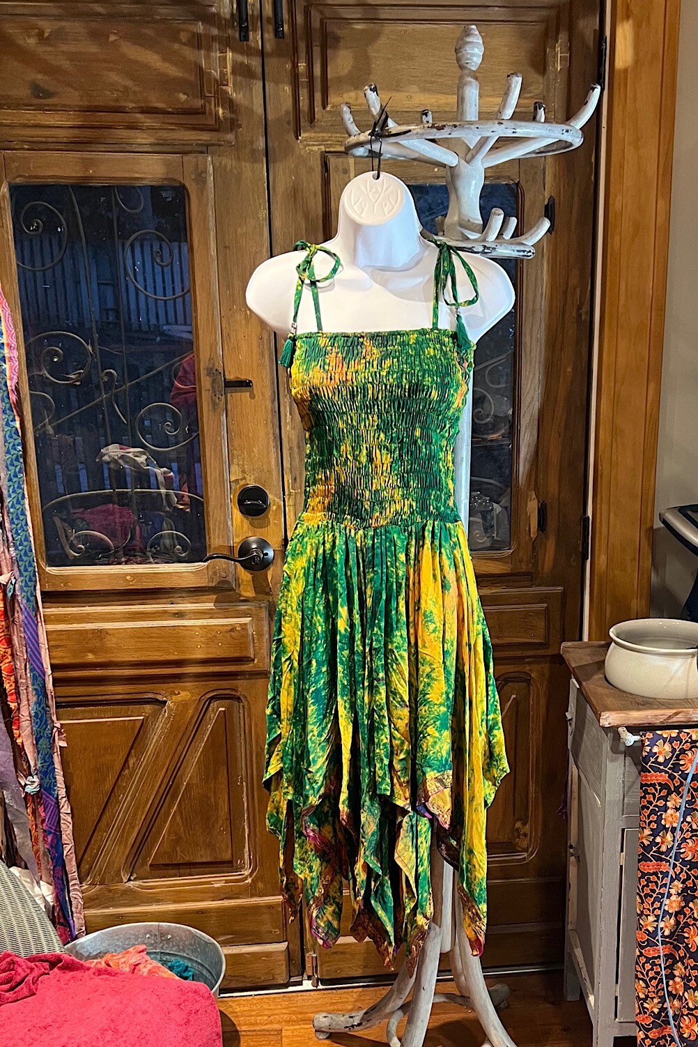 Bohemian Dress, Tie Dye Vintage Sari Silk Bohemian Boho Chic Festival Ethnic Hippie Summer dress, Gypsy Dress, Fairy Beach Boho Dress,