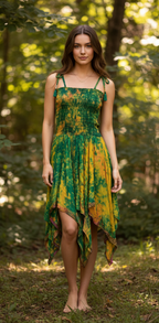 Bohemian Dress,  Tie Dye Vintage Sari Silk Bohemian Boho Chic Festival Ethnic Hippie Summer dress, Gypsy Dress, Fairy Beach Boho Dress,