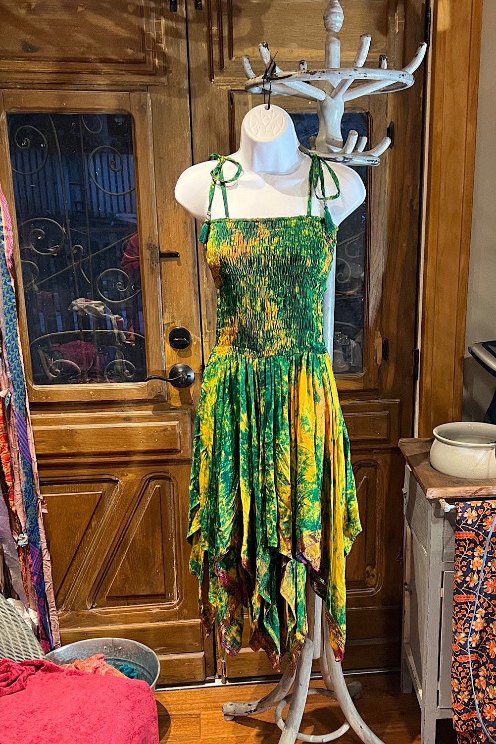 Bohemian Dress, Tie Dye Vintage Sari Silk Bohemian Boho Chic Festival Ethnic Hippie Summer dress, Gypsy Dress, Fairy Beach Boho Dress,