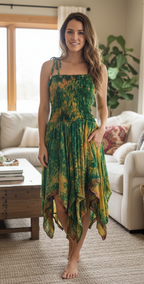 Bohemian Dress,  Tie Dye Vintage Sari Silk Bohemian Boho Chic Festival Ethnic Hippie Summer dress, Gypsy Dress, Fairy Beach Boho Dress,