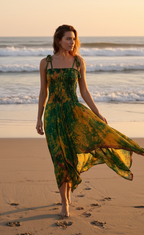 Bohemian Dress,  Tie Dye Vintage Sari Silk Bohemian Boho Chic Festival Ethnic Hippie Summer dress, Gypsy Dress, Fairy Beach Boho Dress,